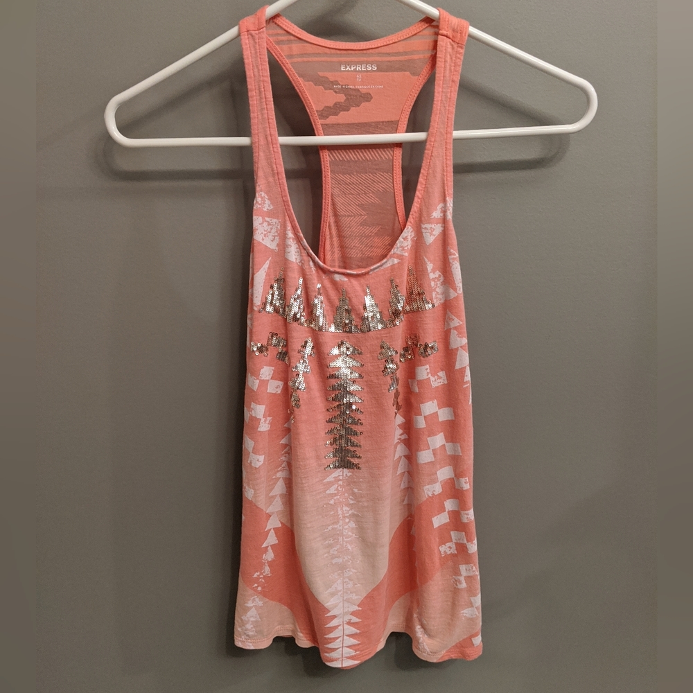 Women's Express coral tank top with silver sequins - size x-small